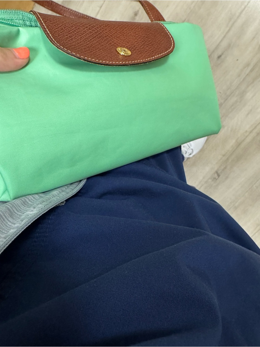 Longchamp Green Tote with Pink Lettering and Brown Trim - Picture 14 of 14